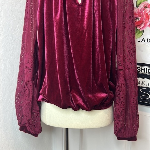 Free People Velvet High Neck Lace Blouse RTM - Picture 6 of 8